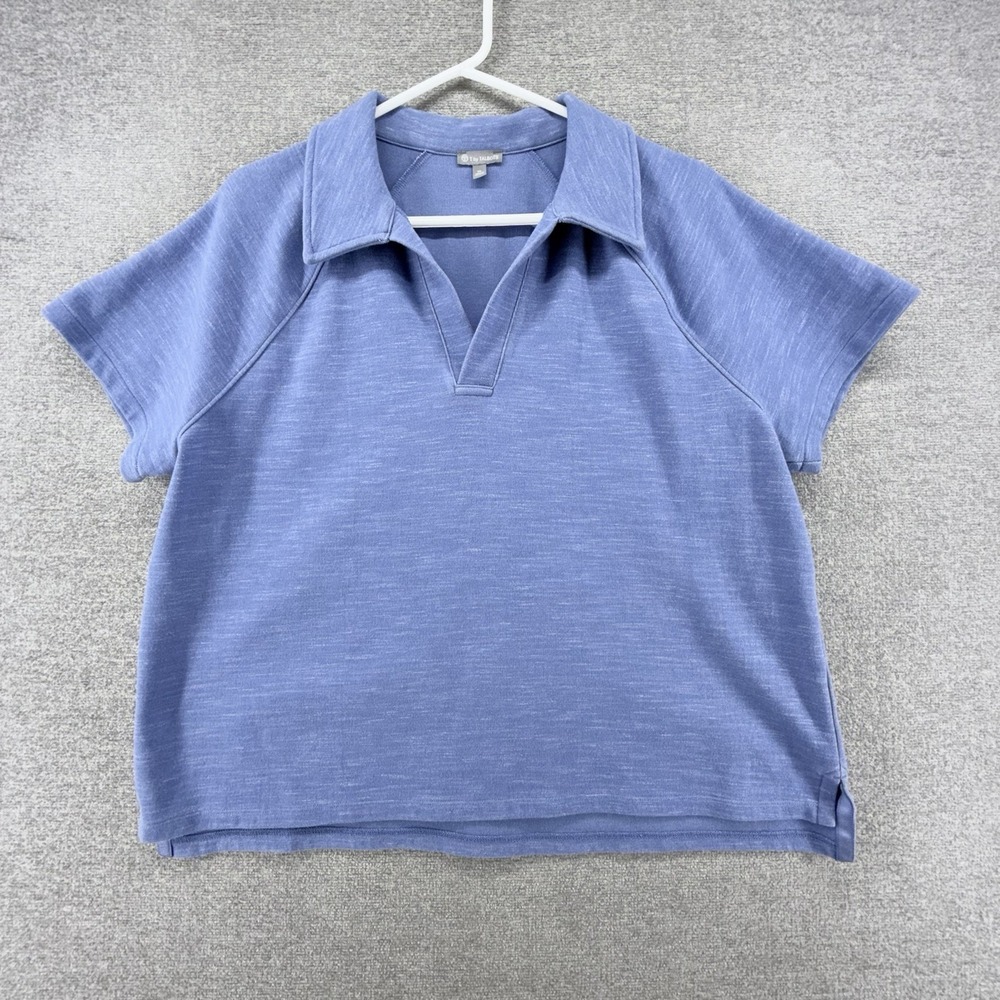 T By Talbots Terry Polo Women Size XL Short Sleeve Blue Cozy Relaxed Pullover